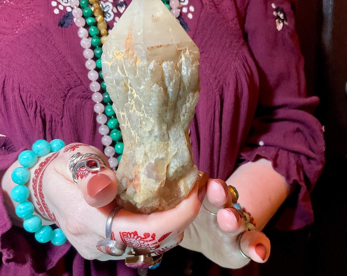 Congo Citrine Elestial Crystal ~ Large 9.9 oz. ~ 4 1/2" Long ~ Meditation, Reiki, Altar Display ~ Metaphysical Home Decor ~ Fast Shipping