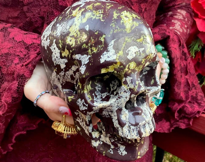 Electric Green and Red Jasper Crystal Skull ~ Large 8 Lb. ~ 7" Long ~ Stunning Metaphysical Home Decor ~ Altar Display