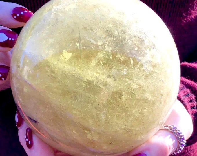 Citrine Crystal Ball ~ Large 4 lb. ~ 4" Wide ~ Natural Golden Yellow Color ~ Solar Plexus Chakra Reiki Healing Altar Display ~ Home Decor