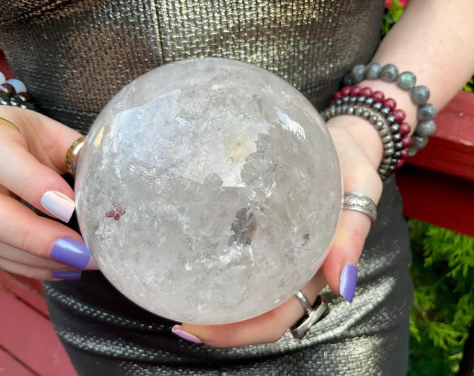 Clear Quartz Crystal Ball ~ 4 Lb 6 oz ~ 4" Wide ~ Sparkling Rainbow Colors ~ Red Phantom Inclusions ~ Fast & Free Shipping