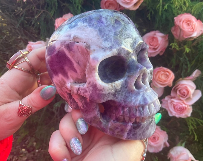 Chevron Amethyst Crystal Skull ~ Large 2 Lb. 12 oz.~ 5" Long ~ Beautifully Hand Carved Purple & White Sculpture ~ Fast, Free Shipping U.S.A.