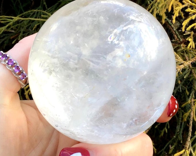 Clear Quartz Crystal Ball ~ Large 15 oz. ~ 2 1/2" Sphere ~ Rainbow Inclusions ~ Beautiful Display Reiki Altar Feng Shui ~ Free Shipping USA