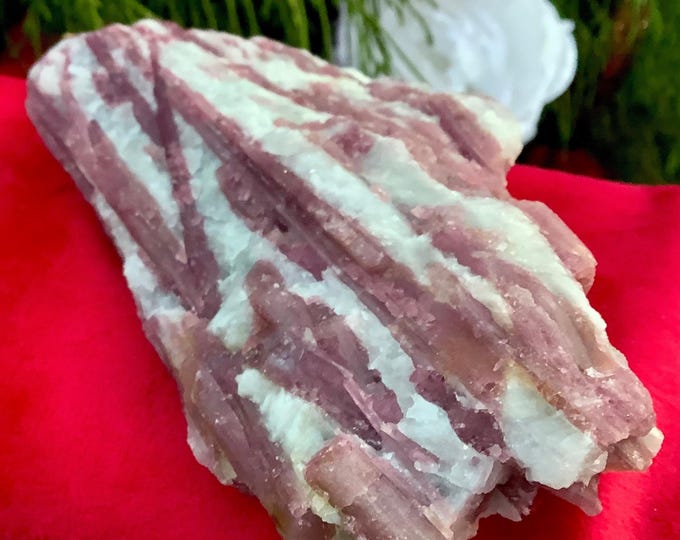 Pink Tourmaline Quartz Crystal Cluster ~ Large 10 oz. ~ 4 1/2" Long ~ Big Gemmy Colorful Bands on Quartz Matrix ~ Fast & Free Shipping