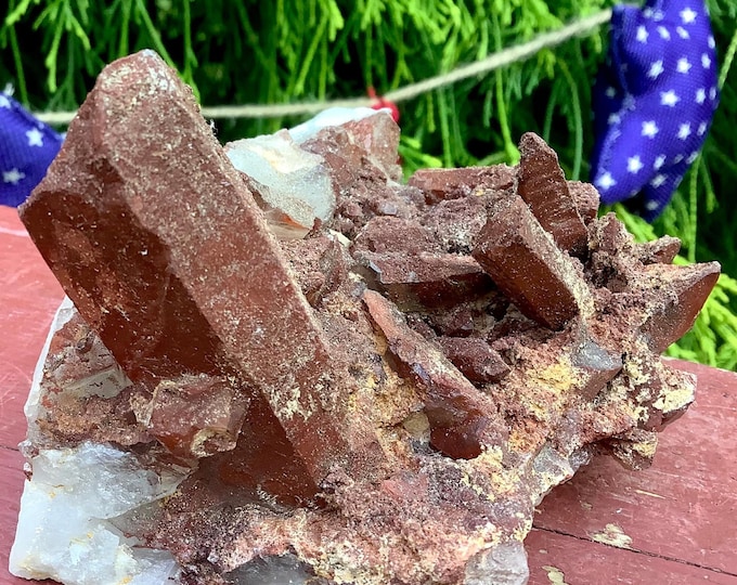 Red Quartz Crystal Cluster - Large 14 oz. ~ 4" Long ~ Kundalini, Root Chakra, Reiki, Display ~ Fast & Free Shipping, USA + Global Shipping ~