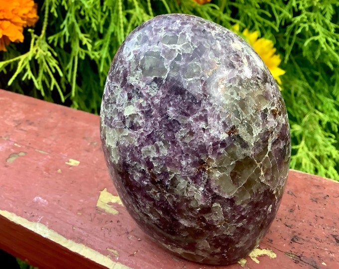 Lepidolite Crystal Free Form ~ Large 14 oz. ~ 4" Tall ~ Self Standing Pillar ~ Flashing Deep Purple & Sparkling Silver Mica inclusions