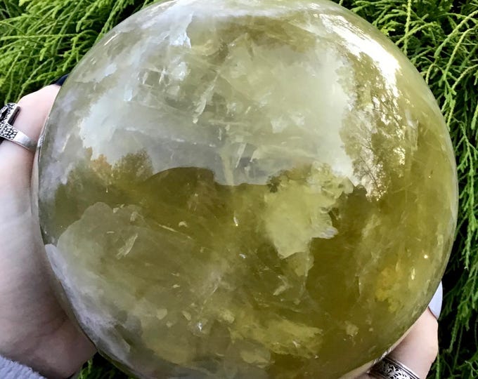 Natural Citrine Crystal Ball ~ Large 10 Lb. ~ 6" Wide ~ Golden Sunshine Yellow Sphere ~ Sparkling Phantom Prisms ~ Pyramid Stripe Inclusions