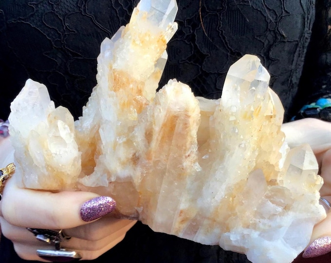 Golden Healer Elestial Quartz Crystal Cluster ~ Large 1 lb. 12 oz. ~ 5" Long ~ Stunning Natural Tibetan Specimen
