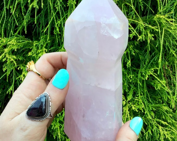 CLEARANCE! ~ Rose Quartz Crystal Generator ~ Large 1 Lb. 6 oz. ~ 6" Tall ~ Polished Free-Standing Scepter