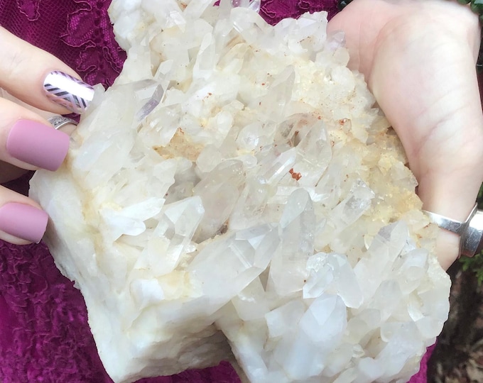 CLEARANCE! ~ Clear Quartz Crystal Cluster ~ Large 2 Lb. 5 oz. ~ 7" Long ~ Metaphysical Home Decor ~ Reiki, Altar Display
