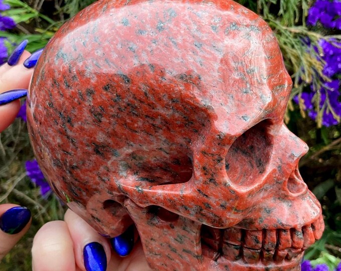 Red Jasper Crystal Skull ~ 2 Lb. 13 oz. ~ 5" Long ~ Root Chakra Altar Display ~ Kundalini Stone ~ Metaphysical Home Decor, Reiki, Feng Shui