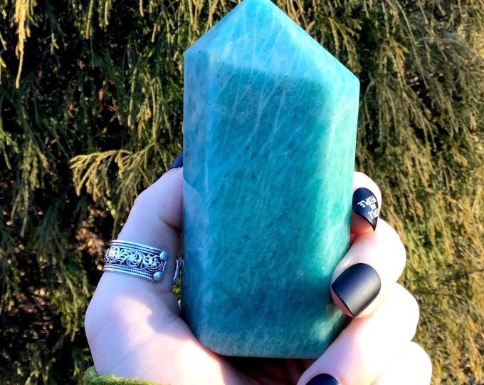 Amazonite Crystal Generator ~ 9.9 oz. ~ 4" Tall ~ High Gloss Shine ~ Throat Chakra Reiki Healing Altar Display ~ Metaphysical Home Decor ~