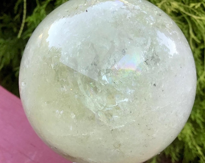 Citrine Crystal Ball ~ 1 Lb. 13. oz. ~ 3" Wide ~ Smoky Phantom Inclusions ~ Solar Plexus Chakra Reiki Altar Display ~ Fast & Free Shipping