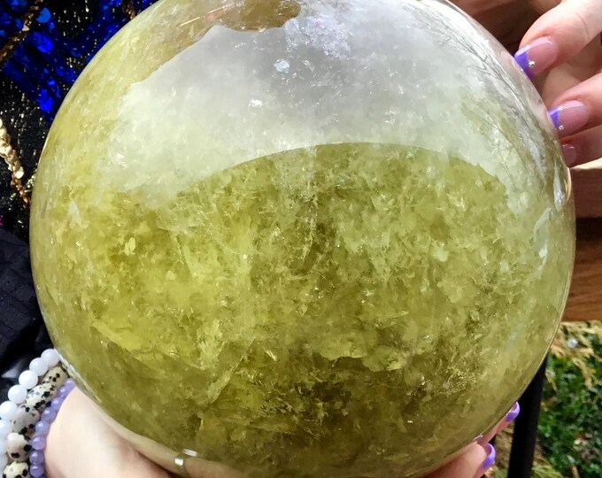 Smokey Citrine Crystal Ball ~ Large 15 lb. ~ 6 1/2" Wide ~ Sparkling Golden Sunshine Yellow Polished Sphere ~ Fast & Free Shipping ~