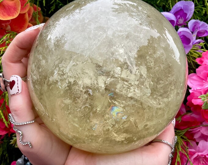 Citrine Crystal Ball ~ Large 8 Lb. 4 oz. ~ 5 1/2" Wide ~ Natural Golden Yellow Color ~ Sparkling Rainbow Inclusions, Metaphysical Home Decor
