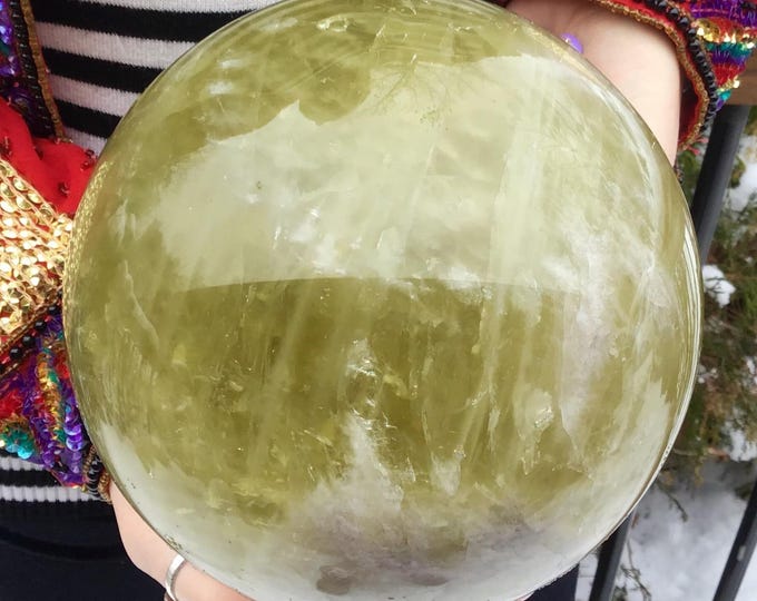 Citrine Crystal Ball ~ Large 10 Lb. 6 oz. ~ Golden Smokey Sphere~ 6" Wide ~ Sparkly Phantom Prisms ~ Pyramid Stripe & Quartz Inclusions