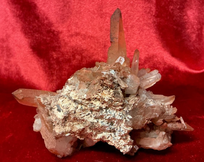 Red Quartz Crystal Cluster ~ Large 8 oz. ~ 4" Long ~ Perfect Points ~ Mined in Morocco
