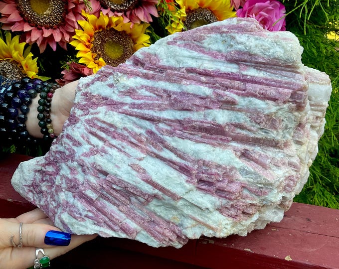 Pink Tourmaline on Quartz Crystal Cluster ~ Large 22 Lb. ~ 13" Long ~Gemmy Colorful Rubellite Bands on Quartz Matrix ~ Fast & Free Shipping