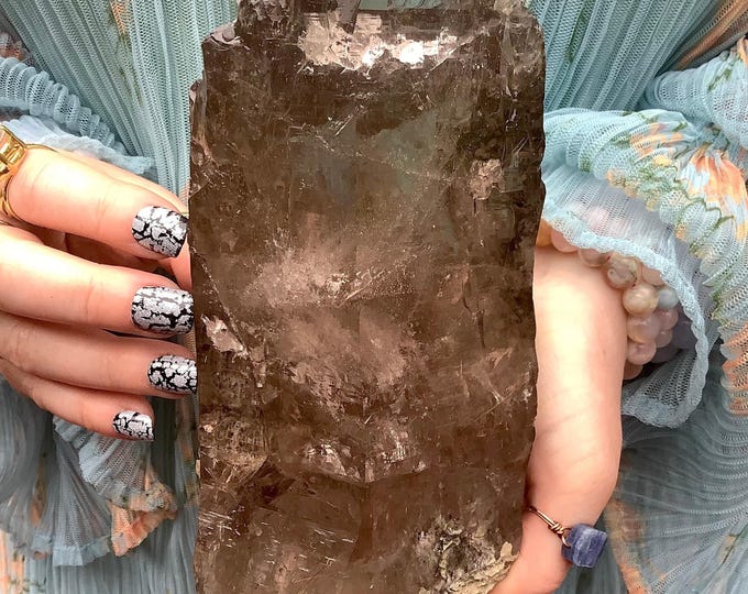 Smokey Himalayan Nirvana Glacial Ice Quartz Crystal Cluster ~ 3 lb. 6 oz. ~ 8" Long ~ Golden Rutilated Inclusions ~ Fast Free Shipping, USA