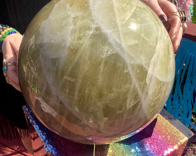Citrine Crystal Ball w/ Display Stand ~ MASSIVE 76 lb. ~ 14" Wide ~ Huge Polished Quartz Sphere, Gorgeous Beautiful Display ~ Museum Quality