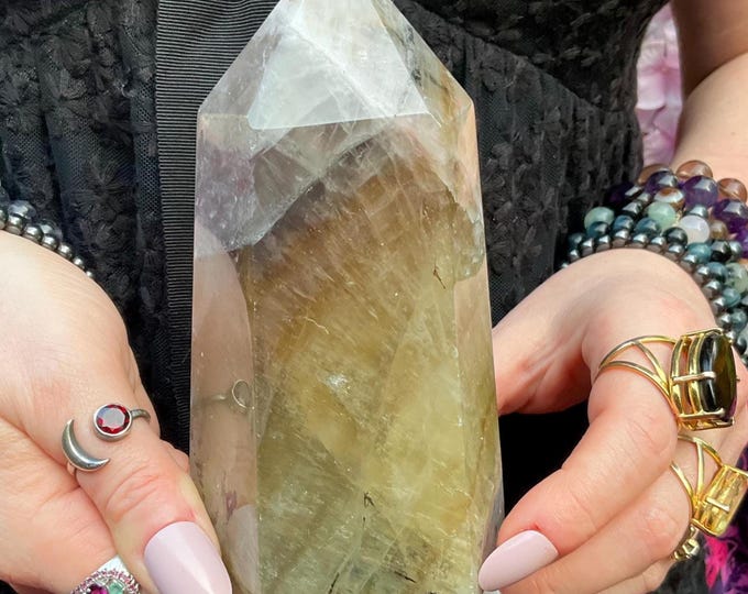 Yellow Fluorite Crystal Generator ~ Large 2 lb. 2 oz ~ 5 1/2" Tall ~ Swirling Golden Honey Colors ~ Free Fast Shipping USA + Global Shipping