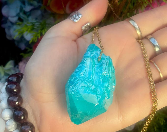 CLEARANCE! ~ Aura Quartz Pendant Necklace ~ Large 2" Long ~ One-of-a-Kind Natural Crystal ~ Sparkling Aqua Blue Elestial Quartz ~