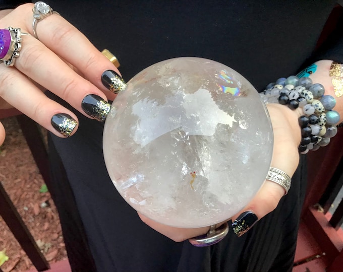 Clear Quartz Crystal Ball ~ 2 Lb. 11 oz.~ Polished Sphere ~ 3 1/2" Wide ~ Big Beautiful Reiki, Altar, Feng Shui, Meditation Room Display