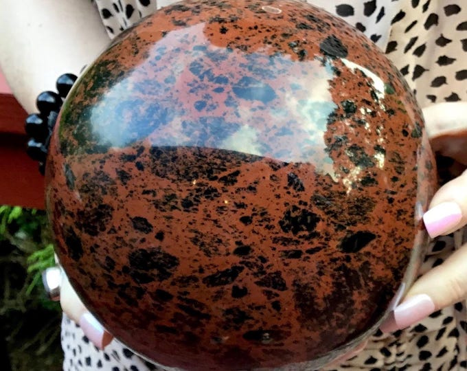 Mahogany Obsidian Crystal Ball ~ Large 9 Lb. 7 oz. ~ 6" Wide ~ Reiki, Altar, Meditation, Home Decor, Display ~ Fast & Free Shipping, U.S.A.