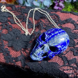 Lapis Lazuli Crystal Skull Pendant Necklace ~ 2&quot; Long ~ Hand Carved One-of-a-Kind ~ Fast& Free Shipping, U.S.A. + Global Shipping ~