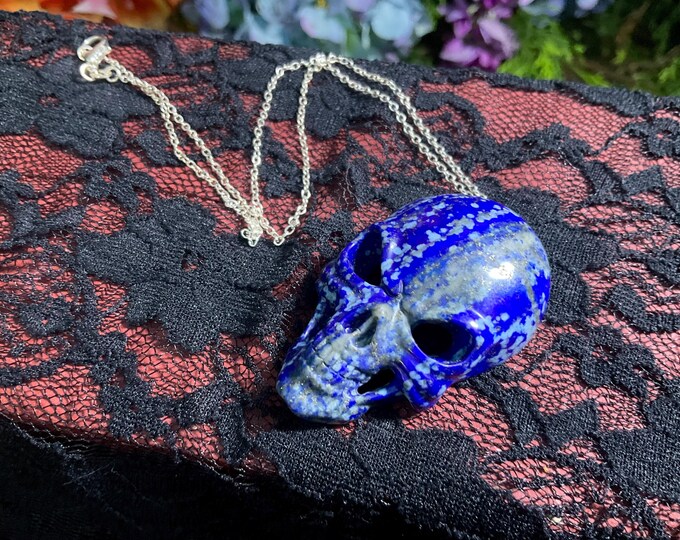 Lapis Lazuli Crystal Skull Pendant Necklace ~ 2" Long ~ Hand Carved One-of-a-Kind ~ Fast& Free Shipping, U.S.A. + Global Shipping ~