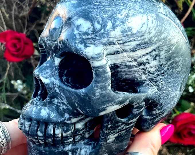 Picasso Jasper Crystal Skull ~ Large 2 Lb. 12 oz. ~ 5" Long ~ One-of-a-Kind Carving ~ w/ Labradorite Third Eye ~ Fast and Free Shipping, USA