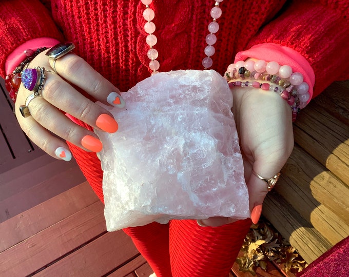 Rose Quartz Crystal ~ Large 2 lb. 12 oz. ~ 5" Tall ~ Natural Pink Unpolished Specimen ~ Crystal Goddess 888 Collection ~ Fast Shipping, USA