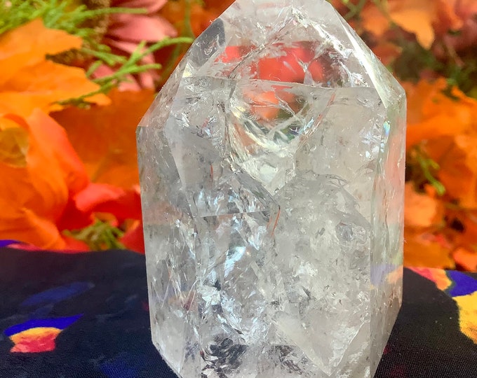 Ultra Clear Quartz Crystal Generator ~ 6 oz. ~ 3" Tall ~ Gem Cut Polished Point ~ Colorful Rainbow Colors ~ "Fire and Ice" ~ Free Shipping