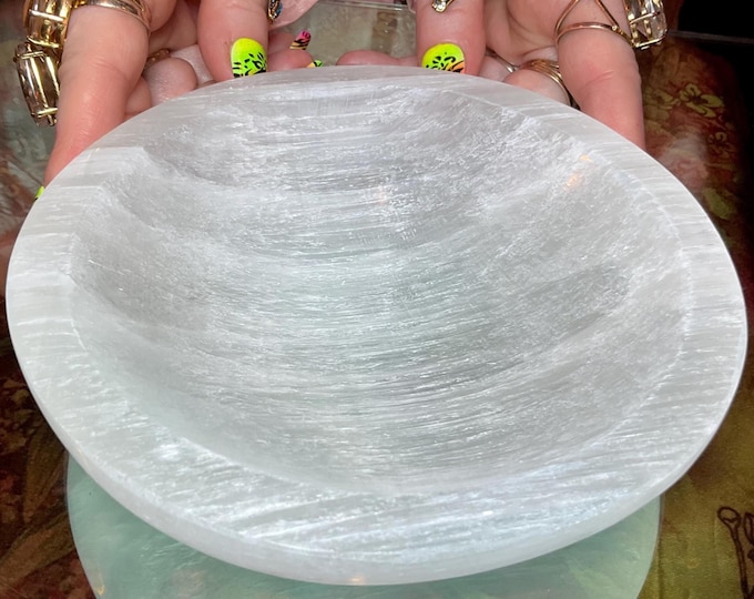 CLEARANCE! ~ Selenite Crystal Jewelry Dish ~ Large 1 Lb. 10 oz. - 6" Round ~ Beautiful Polished Transparent White Mineral