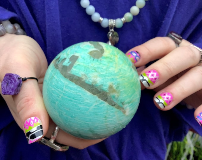 Amazonite Crystal Ball ~ 15 oz ~ 2 1/2 " Wide ~ Natural Polished Sphere ~ Beautiful Mineral Specimen Display ~ Free & Fast Shipping from USA