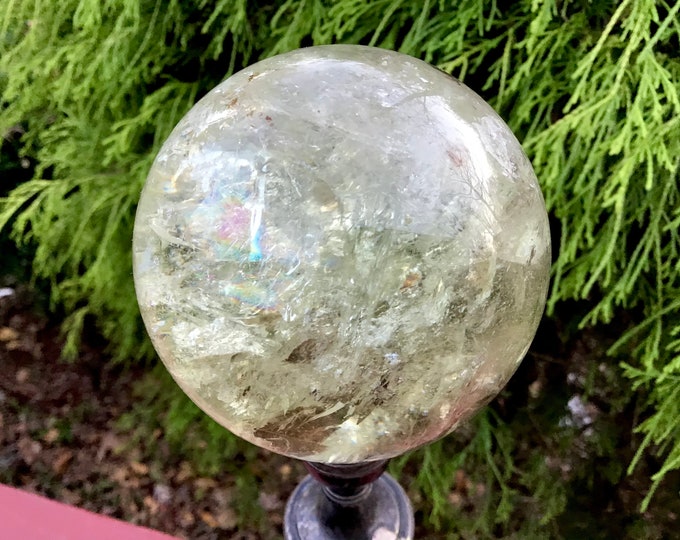 Citrine Crystal Ball ~ 1 Lb. 4 oz. ~ 2 1/2" Wide ~ Sparkling Rainbow Inclusions ~ Altar, Meditation Reiki ~ Fast Shipping