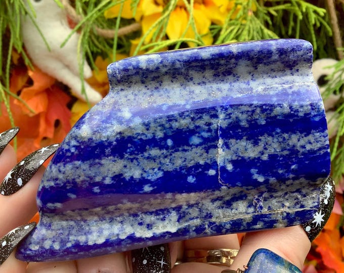 Lapis Lazuli Freeform Crystal ~ Large 11 oz. ~ 3 1/2" Long ~ Sparkling Deep Blue Color ~ Third Eye Chakra, Altar, Reiki, Home Decor, Display