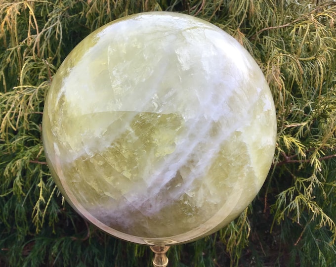 Citrine Crystal Ball ~ Large 13 lb. ~ 6" Wide ~ Polished Quartz Sphere ~ Stunning Smokey, Golden Banded, Shimmery, Sparkling Gold Inclusions