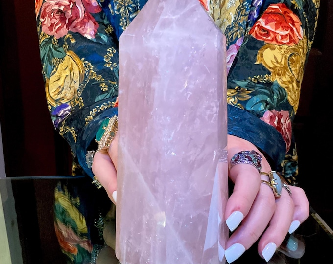 Rose Quartz Crystal Large 3 lb. 13 oz. Generator ~ 8" Tall Tower ~ Swirling Pink Colors ~ Home Decor, Love, Beauty ~ Fast & Free Shipping