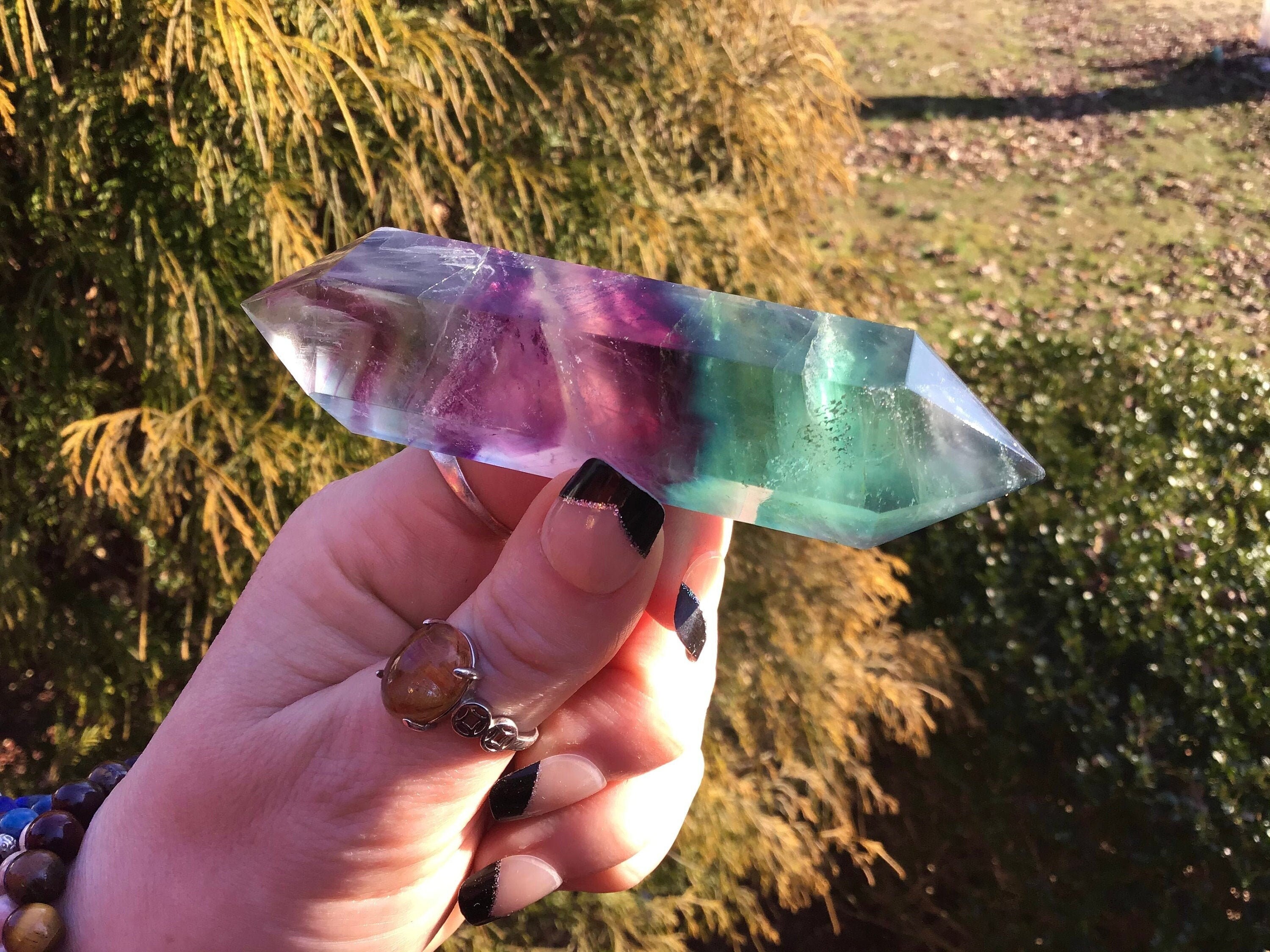 Terminated Colorful Fluorite Double Terminated Large 4.7 oz. Wand ~ 4 Long ~ Beautiful ...