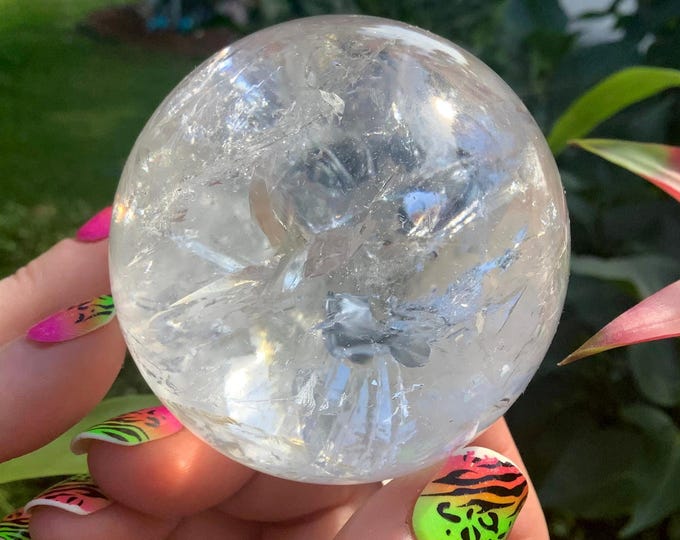 Ultra Clear Quartz Crystal Ball ~ 10 oz ~ 2" Wide ~ Rainbow Inclusions, Super High Quality Metaphysical Home Decor, Reiki, Meditation, Altar