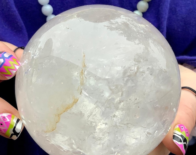 Clear Quartz Crystal Ball ~ Large 1 Lb. 14 oz. ~ 3 1/2" Wide Polished Sphere ~ Natural Home Decor ~ Fast & Free Shipping from U.S.A. ~