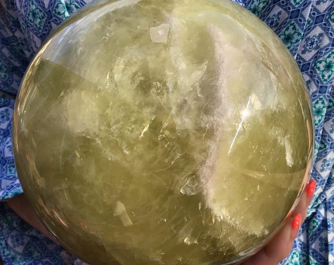 Citrine Crystal Ball ~ Large 13 lb. ~ 6" Wide ~ Big Sunshine Golden Yellow Quartz Inclusions ~ Reiki, Altar Display ~ Free & Fast Shipping