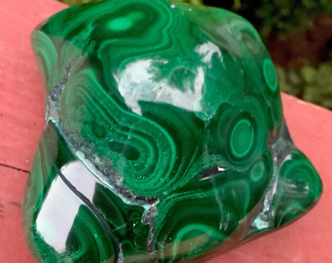 Malachite Freeform Crystal ~ Large 10.8 oz. ~ 2 1/2" Long - Beautiful Polished Green Mineral Specimen ~ Swirling Bullseye Patterns, Congo