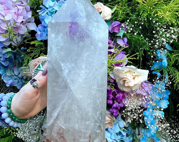 SUMMER CLEARANCE! ~ Clear Quartz Crystal Generator ~ Large 16 lb. ~ 13" Tall Tower ~ Sparkling Inclusions ~ Stunning Display