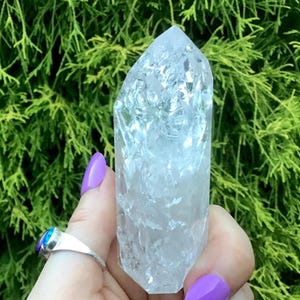 Ultra Clear Quartz Crystal Generator ~ 4 oz. ~ 3&quot; Tall ~ Swirling Rainbow Inclusions ~ &quot;Fire and Ice&quot; Quartz ~ Super Sparkling ~