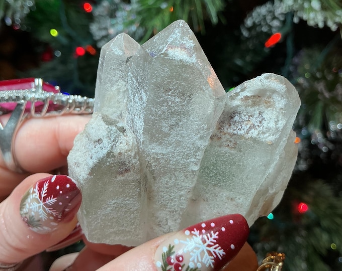Clear Quartz Crystal Cluster ~ 4 oz.  ~ 2 1/2" Long ~ Green Chlorite Triple Points
