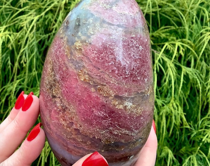 Rhodonite Free Form Crystal ~ 2 Lb. 15 oz. ~ 4 1/2" Tall ~ Flashing Pink and Sand Colors ~ Self Standing Pillar ~ Fast & Free Shipping, USA