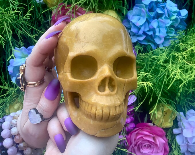 Yellow Jasper Crystal Skull ~ Large 3 Lb. 2 oz. ~ 5" Long High Quality ~ Expertly Hand-Crafted Sculpture Vivid Color ~ Fast Shipping