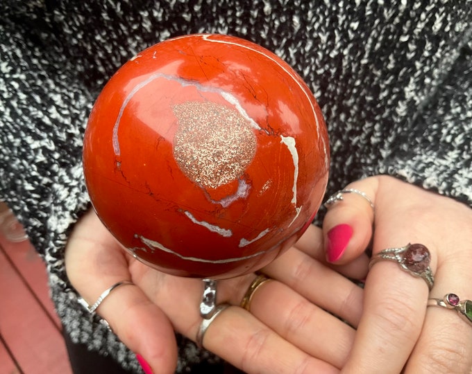 Large Red Jasper Crystal Ball: Reiki Altar Decor with Display Stand