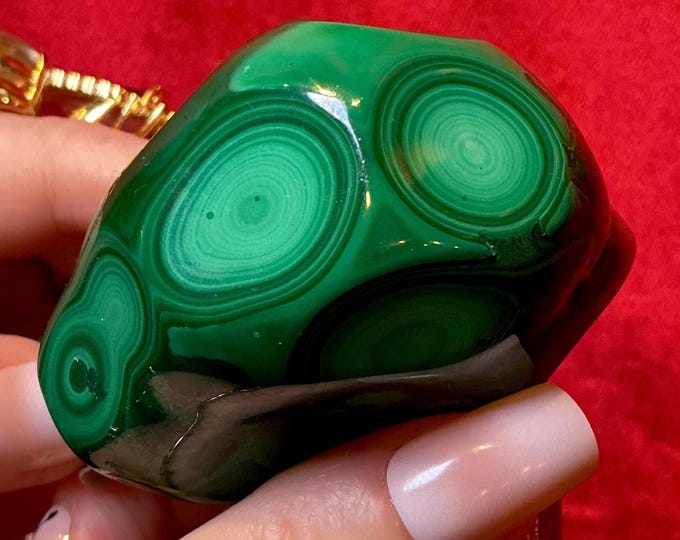 Malachite Freeform Crystal ~ Large 8.5 oz. ~ 2 1/2" Long ~ Beautiful Polished Green Mineral Specimen Display ~ Swirling Bullseye Patterns ~